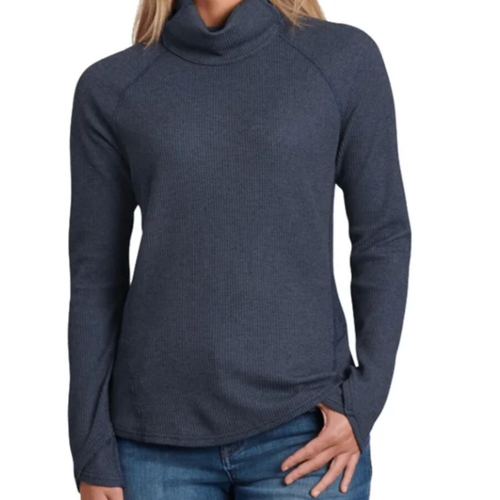 Kuhl Petra Waffle Knit Turtleneck‎ Blue Shirt Sz L